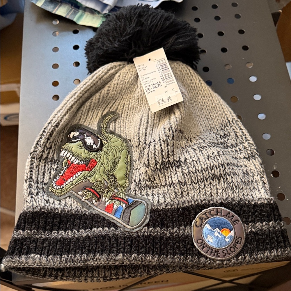 The Children's Place Dinosaur Beanie - Gray and Black